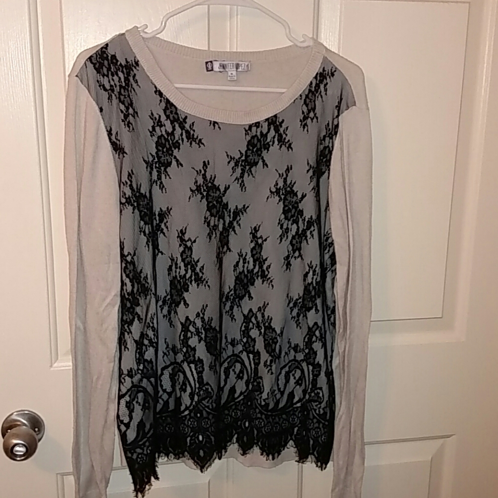 Jennifer Lopez dressy sweater with black lace